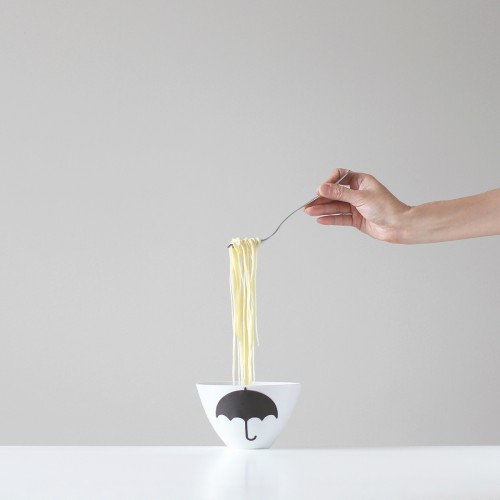 Pasta bowl with umbrella, Fun food art photography