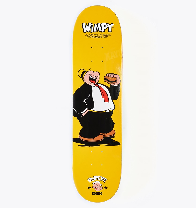 Food skateboard Popeye on yellow background