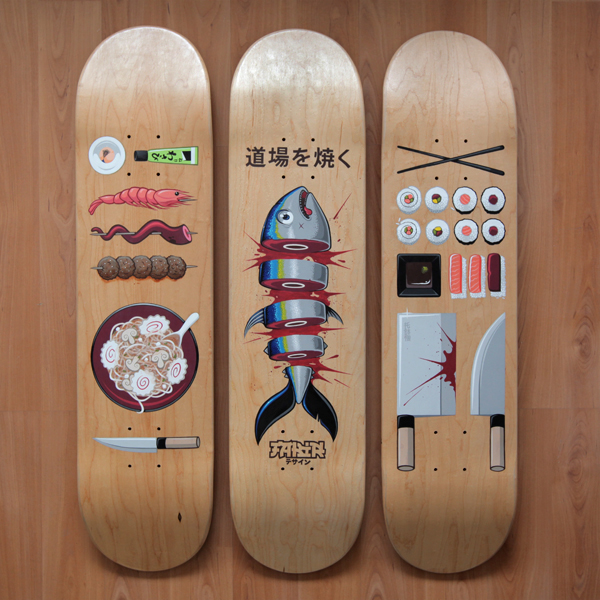 Food Themed Skateboards, Skateboards sushi graphics