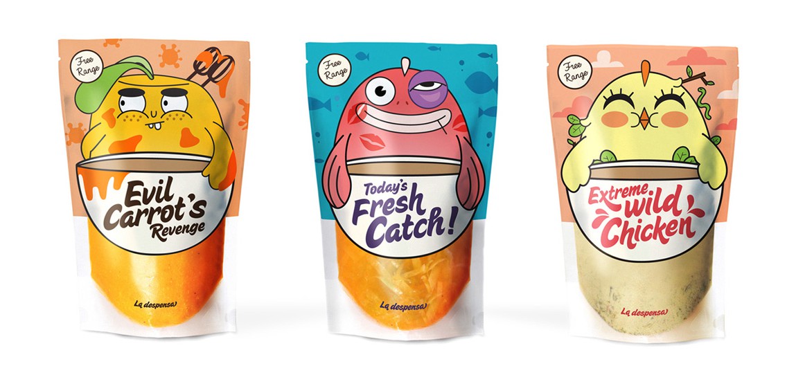 Soup Packaging in bag with fun illustrations, 15 Soup Packaging Designs