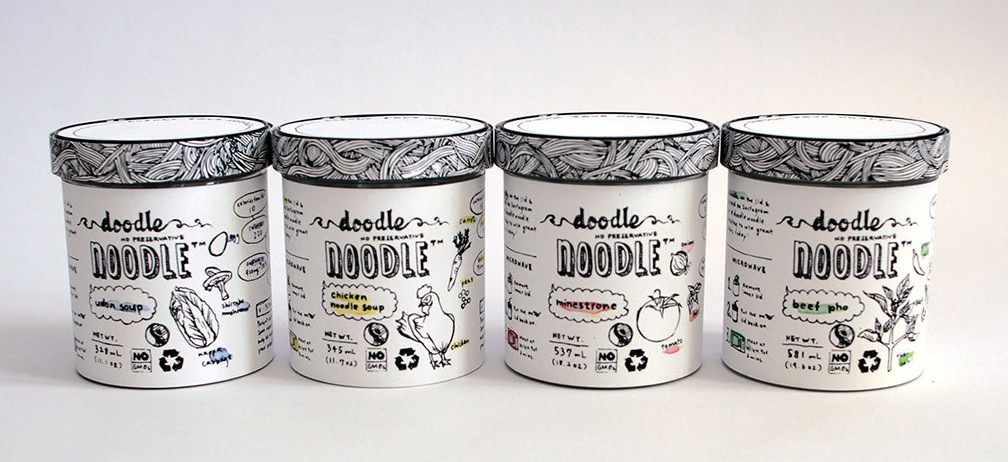 Noodle soup packaging in black and white, Soup Packaging design inspiration