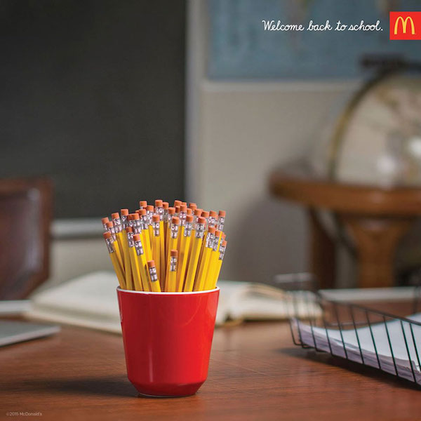 McDonald's Back to School ads, pens that look like fries