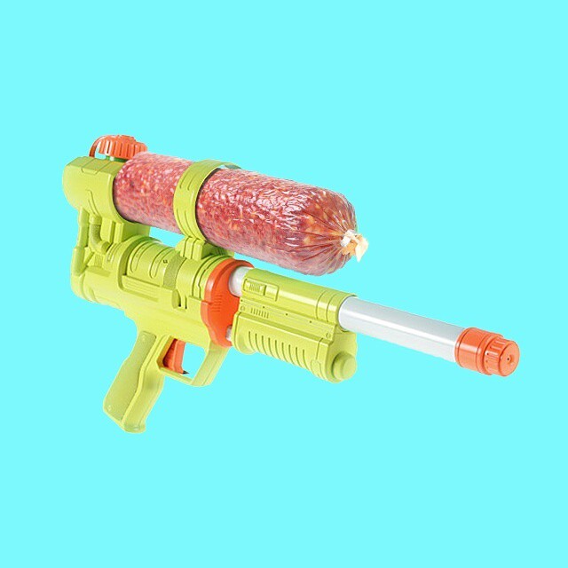 Meat art photography - Meat salami water gun