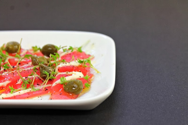 Try our recipe for this delicious Tuna Carpaccio with capers, cress and mayonnaise. A great way to add some flavor to this great fish.