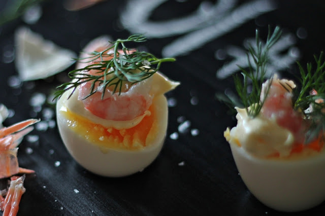 Boiled Eggs with Shrimps, Dill and Mayonnaise
