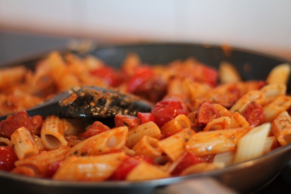 Penne Pasta with Salsiccia and Tomato Sauce