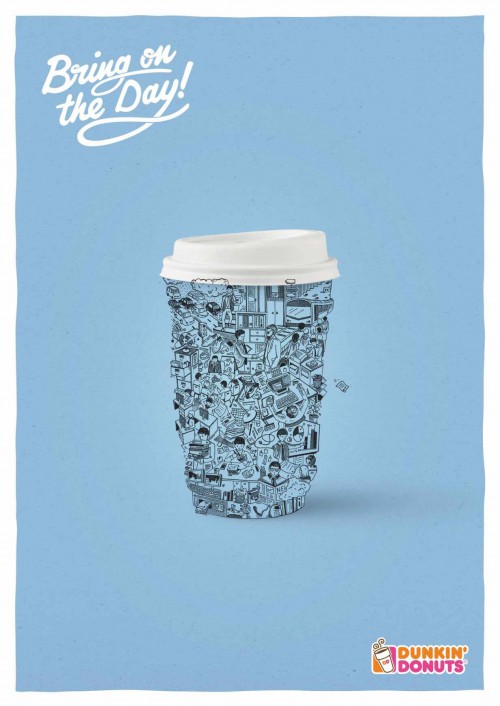 Dunkin Donuts Ads with illustrated coffee cups