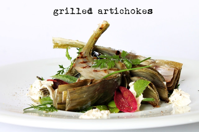 Grilled Artichokes with Garlic Butter and Herb Salad