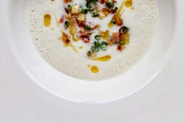 Creamy Sunchoke Soup with Parsnips and Salami
