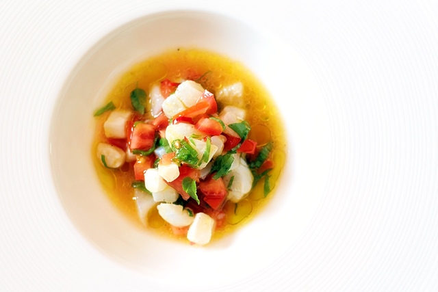 Tomato Ceviché with Cod and Holy Basil