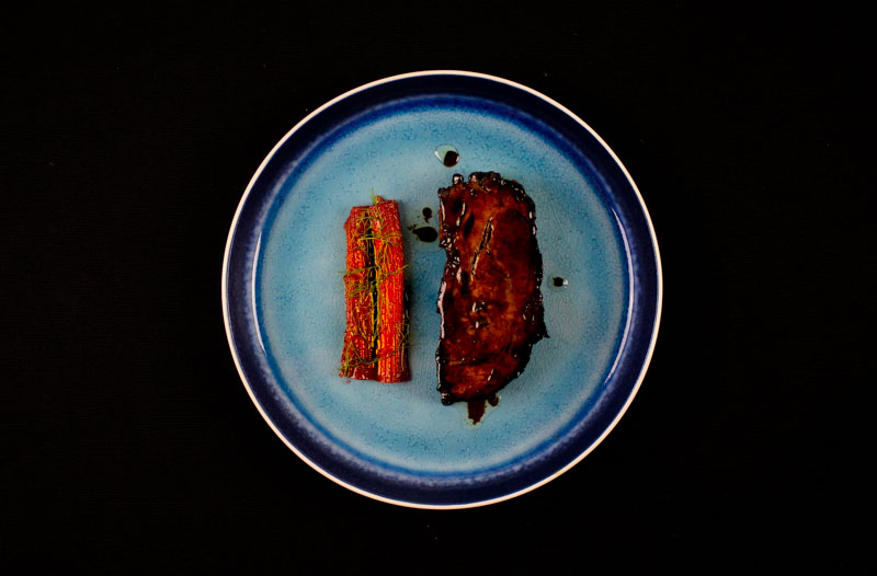 Pork Ribs with Poached Rhubarb and Fennel