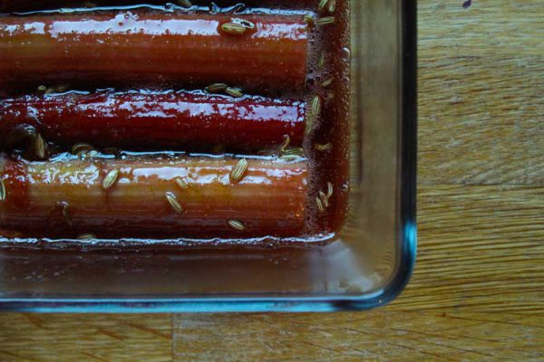 Pork Ribs with Poached Rhubarb and Fennel