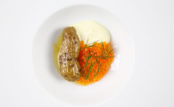 Smoked Potato With Trout Roe, Lemon Creme Fraiche and Dill