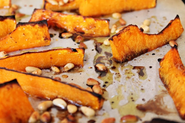 Roasted Butternut Squash with Pine Nuts & Balsamic Vinegar