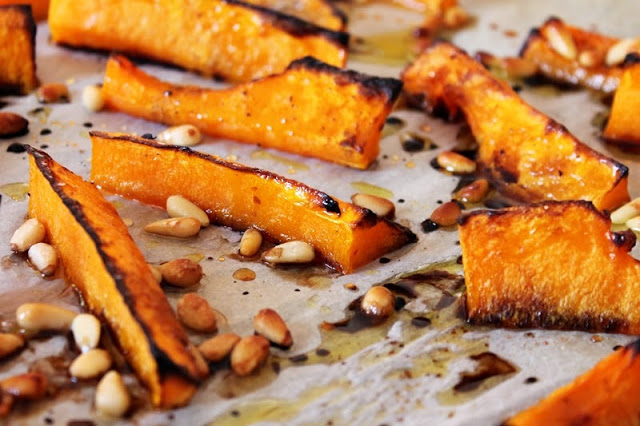 Roasted Butternut Squash with Pine Nuts & Balsamic Vinegar