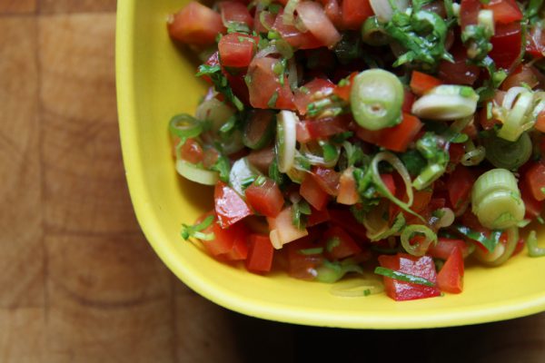 Quick Tomato Cilantro Salsa with Scallions and Jalapeno