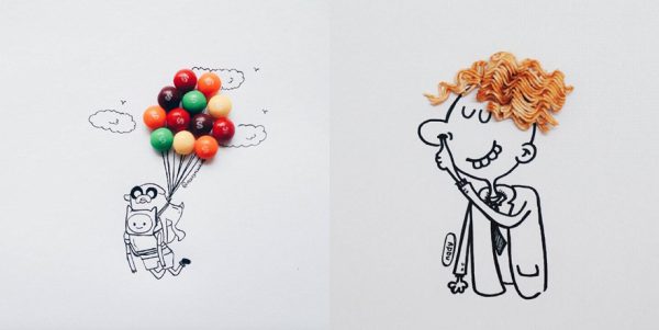 Food Illustrations Completed with Real Food