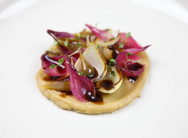 Three Types of Onions with Sunchoke Cream and Cress