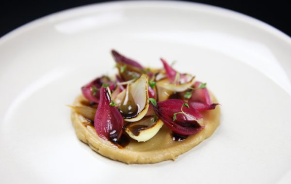 Three Types of Onions with Sunchoke Cream and Cress