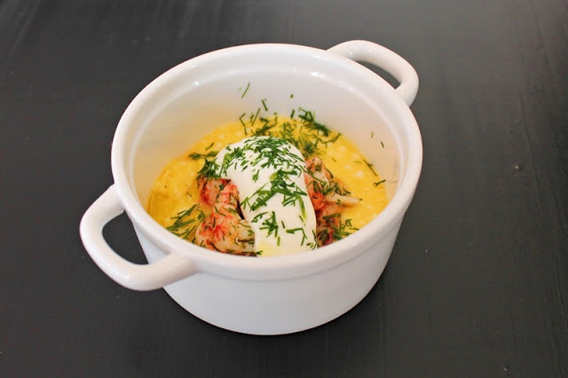 Scrambled Eggs with Crayfish, Dill and Sour Cream