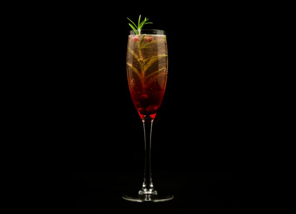 Pomegranate Champagne Cocktail with Rosemary