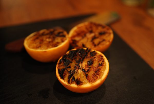 Grilled Orange Old Fashioned With Orange Chips and Campari