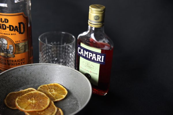 Grilled Orange Old Fashioned With Orange Chips and Campari