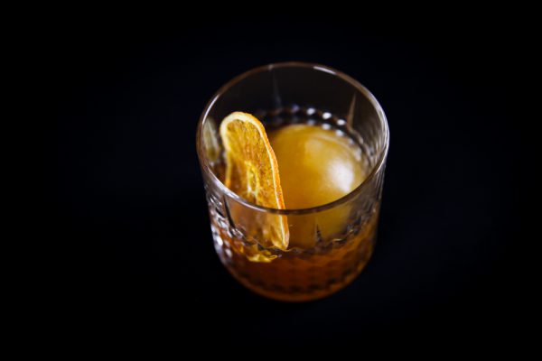 Grilled Orange Old Fashioned With Orange Chips and Campari