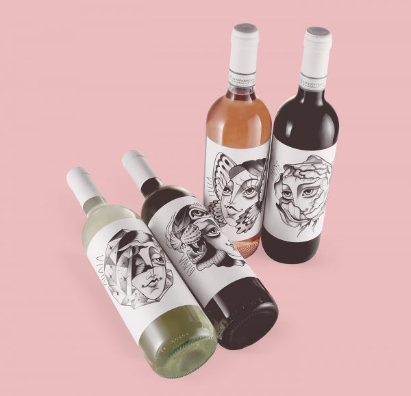 Vintage Style Wine Bottles With Beautiful Portraits of Women