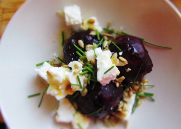 Beet Salad with Feta Cheese, Chives and Sunflower Seeds