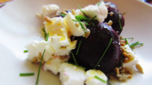 Beet Salad with Feta Cheese, Chives and Sunflower Seeds