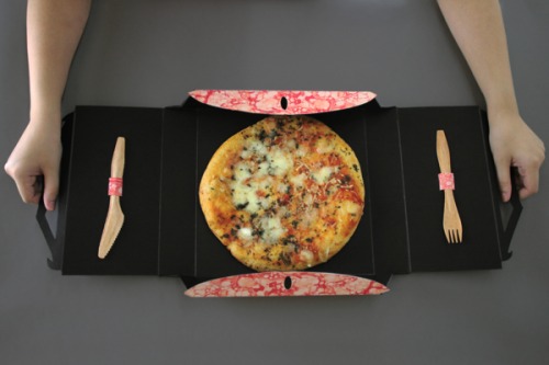 pizza box design with knife and fork