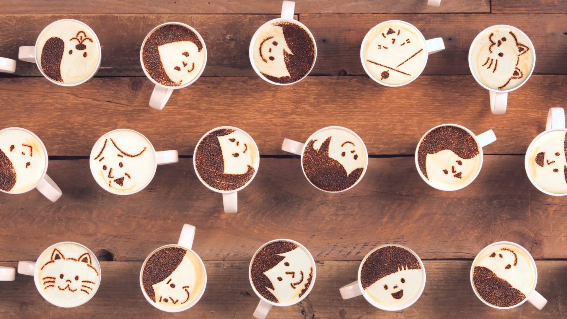 latte art with smiley faces