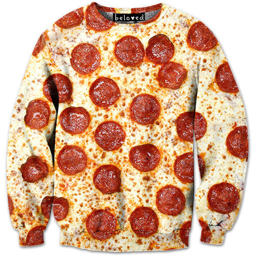 pizza sweater with peperoni