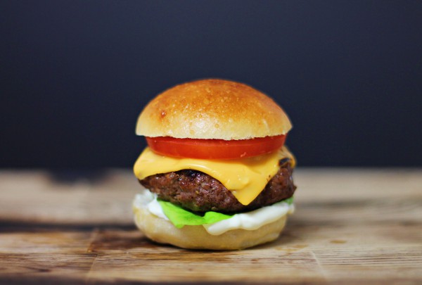 Home made hamburger on cutting board