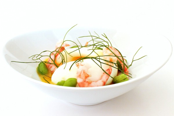 egg with dill and shrimps