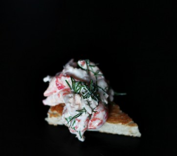 Crayfish salad with dill on toast