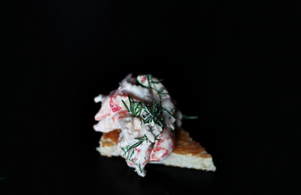 Crayfish salad with dill on toast