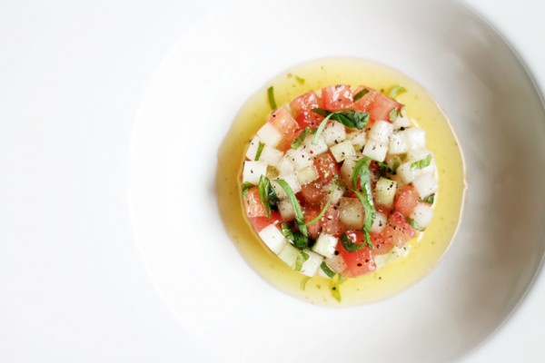 Vegan Melon Tartar with Tomatoes, Mint and Black Pepper