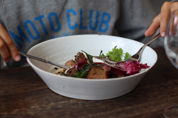 Saltimporten Canteen, plate of food on wood table