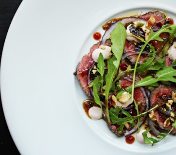 Asian Beef Carpaccio with soy, wasabi and chili, find it at Ateriet