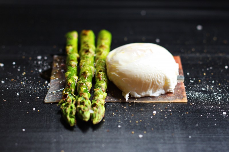 Poached egg with grilled Asparagus and Serrano Ham