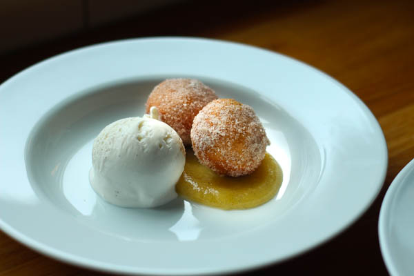 Donut Holes with Cinnamon, Applesauce & Vanilla Ice Cream