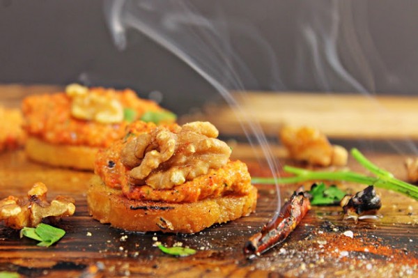 Red Pepper Walnut Dip with Crostini