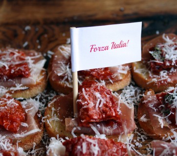 Tomato Crostini with Parma Ham and Parmesan Cheese