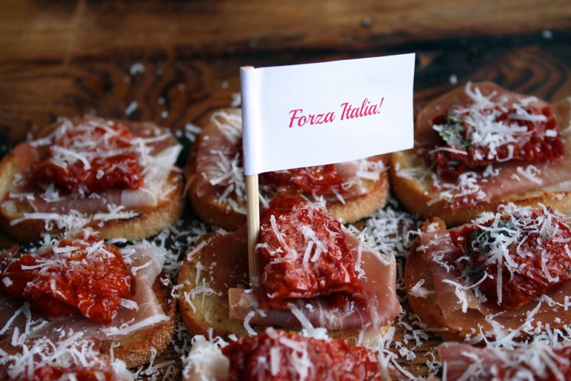 Tomato Crostini with Parma Ham and Parmesan Cheese