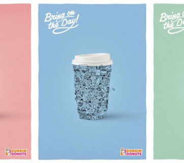 Dunkin Donuts Ads with illustrated coffee cups