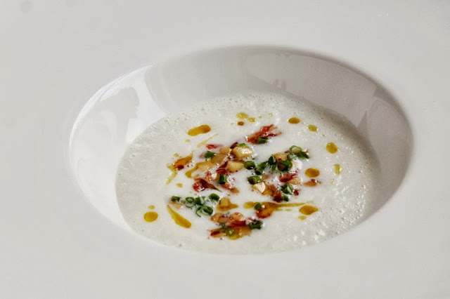 Creamy Sunchoke Soup with Parsnips and Salami