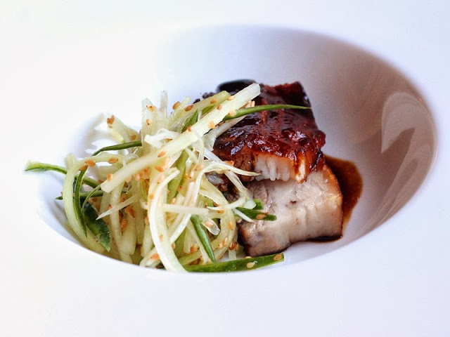 Braised Pork Belly With Cucumber and Fennel Coleslaw