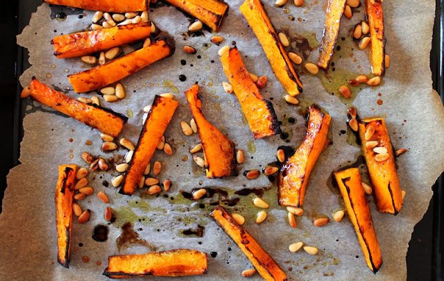Roasted Butternut Squash with Pine Nuts & Balsamic Vinegar